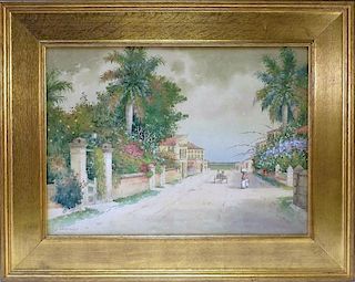 Hartwell Woodcock Caribbean Street Scene Painting