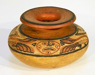 19C. Native American Ceramic Pottery Squat Vessel