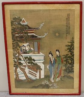 Pair of Vintage Chinese Watercolor Gouache on Silk
