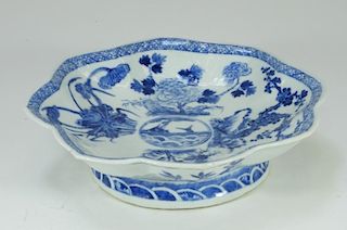 C.1900 Chinese Blue & White Porcelain Footed Bowl