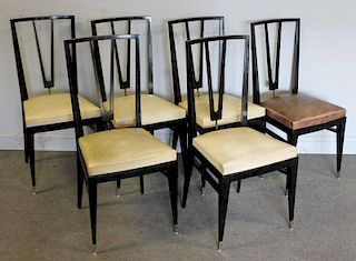 Set of 6 Lacquered Dining Chairs with Brass