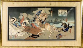 Japanese Woodblock Triptych of Samurai Warriors