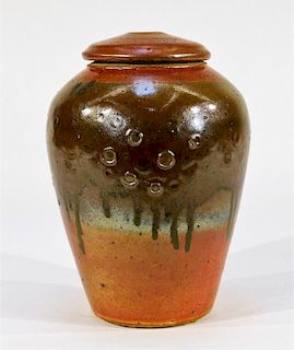 Japanese Contemporary Raku Art Pottery Jar