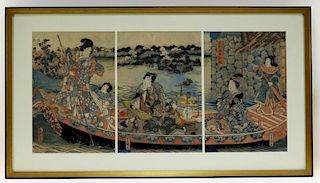 19C. Japanese Woodblock Triptych of Royal Family