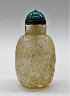 19C. Chinese Carved Rock Crystal Snuff Bottle