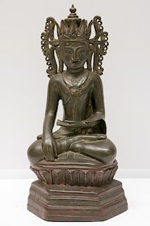 Chinese Bronze Buddha Sitting on Lotus Base