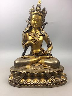 Chinese Gilt Bronze Seated Buddha, Marked