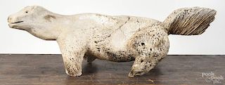 Inuit whalebone carving of a polar bear, 28'' l.