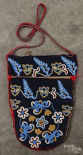 Native American Indian beaded pouch, early 20th c., 13'' h., 9 1/2'' w.