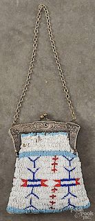 Native American Indian beaded purse, early 20th c., with German silver clasp, 6 3/4'' h., 5 3/4'' w.,