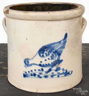 New York three-gallon stoneware crock, 19th c., impressed Brady & Ryan Ellenville N.Y., with a cob