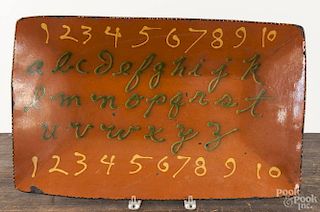 Large Greg Shooner redware loaf dish, signed and dated 2000, 21 1/2'' w., 13 1/2'' d.