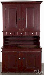 Painted pine drysink cupboard, late 19th c., 85 1/2'' h., 48'' w.