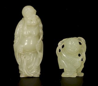 2 Jade Carving of a Monk & a Boy - Qing Dynasty