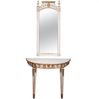 Neoclassical-Style Demilune Table & Mirror