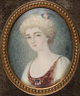 French Miniature Portrait, 19th C., Signed Robb