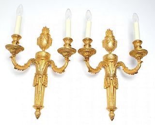 Neoclassical Sconces, Gilt Bronze Pair