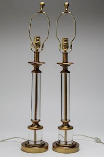 Modernist Glass & Gilt Brass Pair of Table Lamps