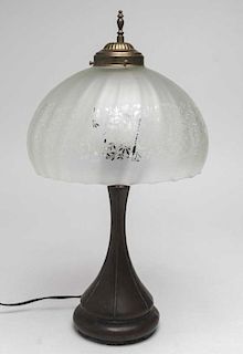 Handel-Style Arts & Crafts Bronzed Metal Lamp
