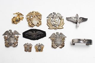 WWII Pins, Militaria, incl. Sterling Silver, 10