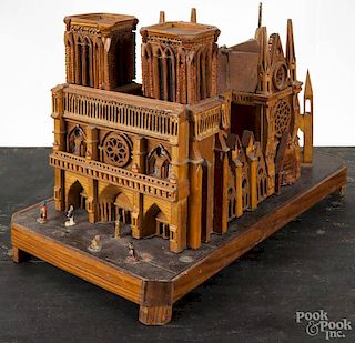Wooden model of a European church, ca. 1900, 12'' h., 10'' w.