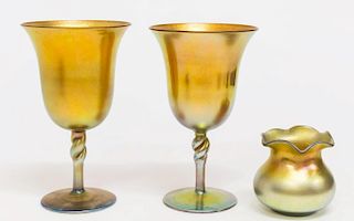 Antique Steuben Gold Aurene Art Glass Articles, 3