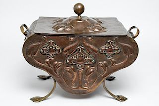 Art Nouveau Hammered Bronze Coal Box