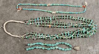 Three Native American turquoise necklaces.
