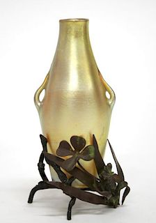 Louis Comfort Tiffany Favrile Glass Vase on Stand