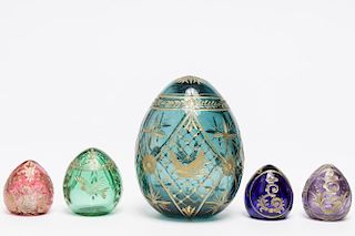 Russian Folk Art Colored Glass Eggs- Group of 5
