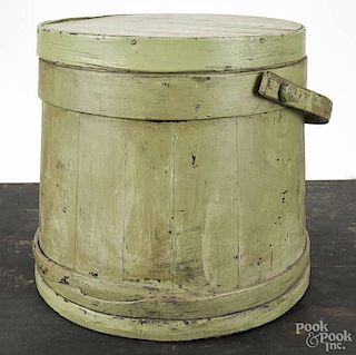 Pennsylvania painted pine firkin, 19th c., retaining an old apple green surface, 13 3/4'' h.