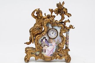 French Rococo-Style Enamel & Ormolu Desk Clock