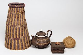 Native American & Associated Woven Basketry, 4 Pcs