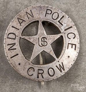 Coin silver Crow Indian Police badge, 1 3/4'' dia.