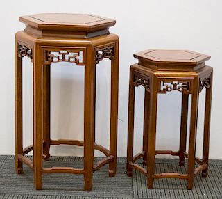 Chinese Nesting Plant Stand Tables, Carved Wood
