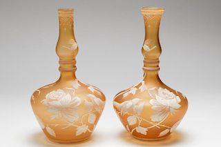 Bohemian Florentine Art Cameo Glass Vases ca. 1885