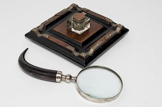 Arts & Crafts Antique Inkwell & Magnifying Glass