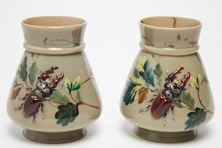 Bristol English Hand-Painted Glass Vases, 19th C