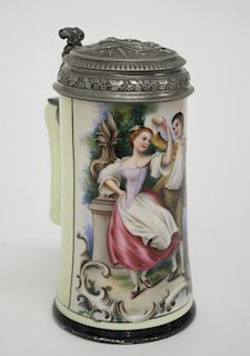 Antique German Porcelain Lithophane Beer Stein