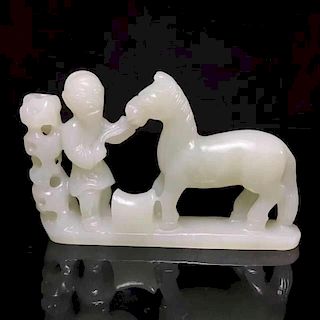 Chinese Jade Carved Man w Horse