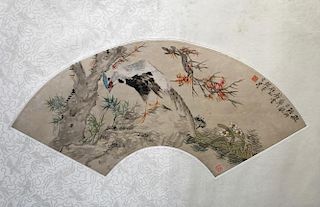 Chinese Ink/Color Fan Painting, Signed