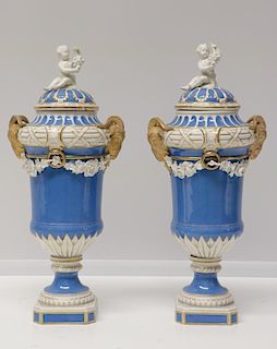 Pair of European Porcelain Urns