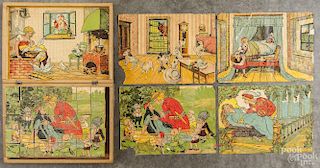 Paper litho over wood puzzle blocks, ca. 1900, in their original box, 10 3/4'' w.