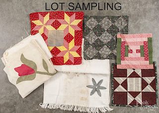 Group of patchwork quilt patches, 19th/20th c., together with a star quilt pattern.