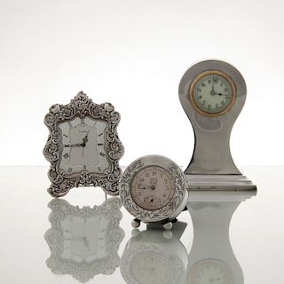 Sterling Silver Desk Clocks, Lot of Three