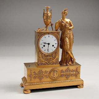 French Empire Gilt Figural Mantel Clock