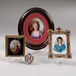 Continental Portraits on Porcelain, Lot of Four