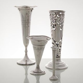 Sterling Trumpet Vases, Lot of Four