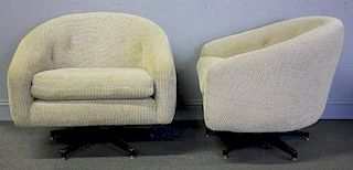 Midcentury Pair of Barrel Back Swivel Chairs.