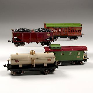 Lionel No. 215 Ivory Oil Car and 500 Series Freight Cars, Lot of Four